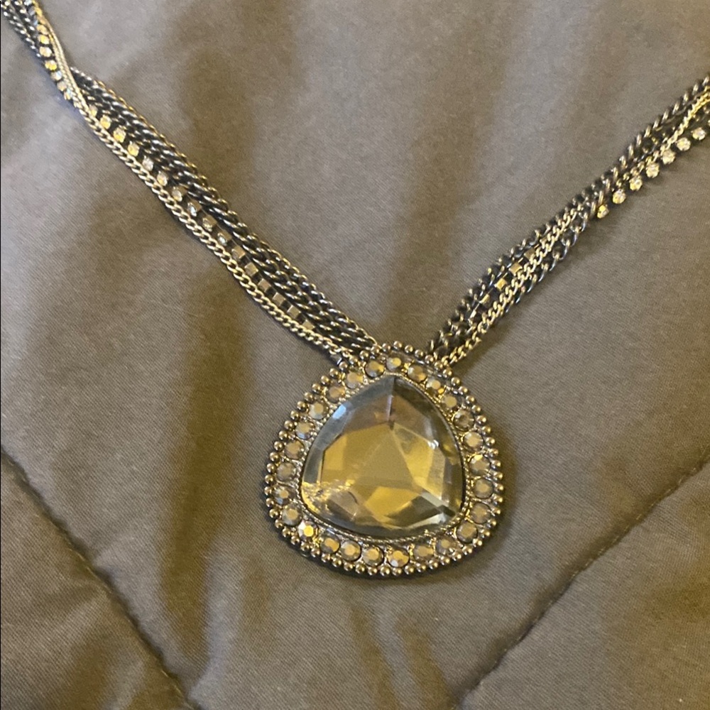 Elegant Silver and Black Pendant Necklace with Ring